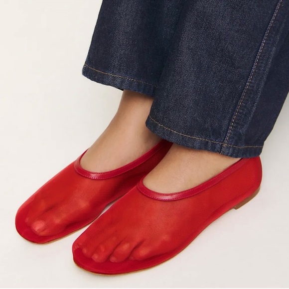 NIB Reformation Britt Ballet Flats Red Mesh 7.5 - Picture 3 of 8